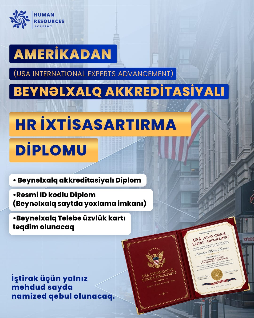 Amerikadan Beynəlxalq HR  ixtisasartırma diplomu təlimi